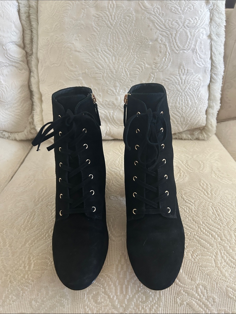 J. Crew Black Suede Lace-Up Sadie Boots with Side Zip - Size 8.5